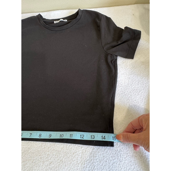 Zara Black cropped crew neck short sleeve stretch knit top Size L - Picture 4 of 8